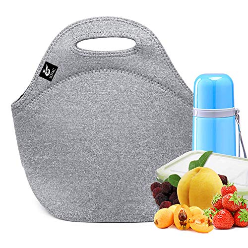 Product Cover Neoprene Lunch Bag,LOVAC Thick Insulated Lunch Bag - Durable & Waterproof Lunch Tote With Zipper For Outdoor Travel Work School (Cool Gray)