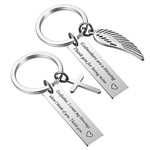 Product Cover Godparents Proposal Gifts for Baptism Thank You to New God Parents Christening Gift Godmother Keychain, Godfather Keychain (Set of 2)