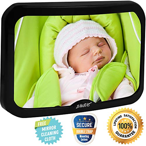 Product Cover Baby Mirror for Car - Largest Backseat Mirror for Rear Facing Infant - Most Stable Shatterproof Newborn Accessories for Back Seat - Wide Crystal Clear View - Premium Quality - Safe Secure Crash Tested