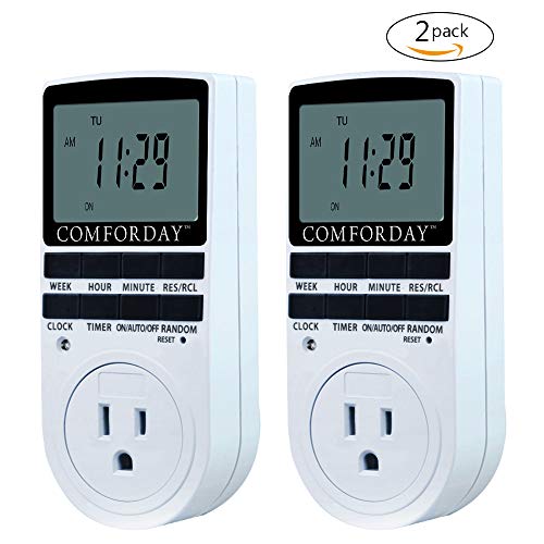 Product Cover Comforday Digital Programmable Timer, Weekly Light Switch Timer Plug for Electrical Outlet with Anti-theft Random Option, 15A 1800W, 2 Packs