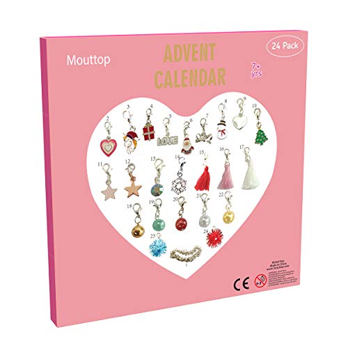 Product Cover Mouttop Advent Calendar,Charm Bracelet DIY 23Charms with 1 Bracelet Fashion Jewelry Christams Advent Calendars for Kids(2019 Pink)