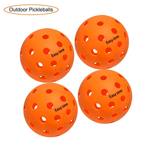 Product Cover EasyTime Outdoor Pickleball Balls, Specifically Optimized Design, Stable Flight Trajectory, High Elasticity, Visbility and Durable - with 40 Holes Bright Orange Outdoors (4 Pack)