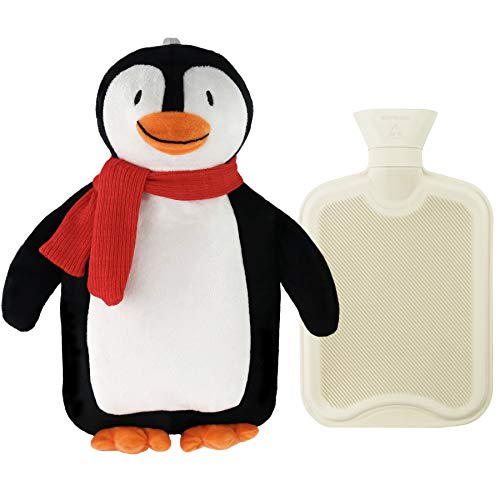 Product Cover Athoinsu Penguin Rubber Hot Water Bottle with Cute Plush Animal Cover Christmas Thanksgiving Gifts for Girls Women Children, 2 Liter