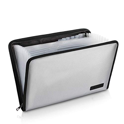 Product Cover Expanding File Folder Important Document Organizer Fireproof and Waterproof Document Bag with A4 Size 13 Pockets Zipper Closure Non-Itchy Silicone Coated Portable Filing Wallet Pouch(Silver)