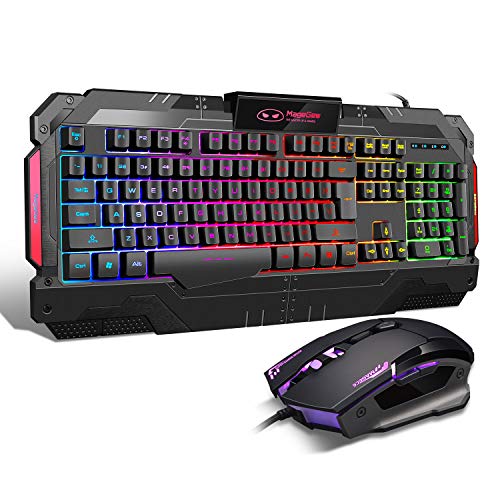 Product Cover USB Gaming Mouse Gaming Keyboard Combo, GK806 LED Rainbow Backlit Keyboard and Mouse Set, G7 Gaming Mouse and Keyboard 104 Key Computer PC Gaming Keyboard with Wrist Rest-Black