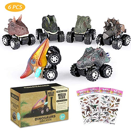 Product Cover Joylink Pull Back Dinosaur Cars 6Pcs, Mini Dino Cars with Big Tire Wheel Dinosaur Toy Cars Dinosaur Toys for Boys Girls Creative with Dinosaur Stickers for Kids