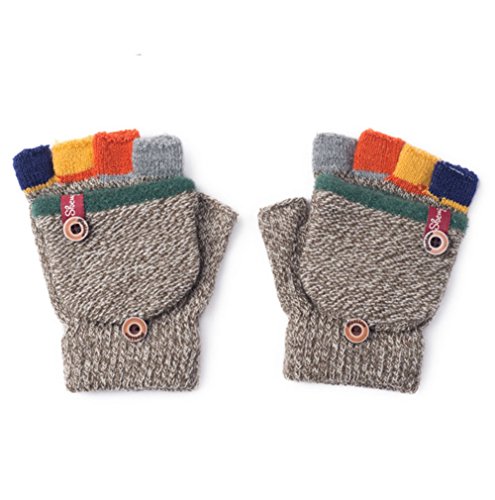 Product Cover Turkoni Winter Warm Student Writing Gloves Baby Gloves Children Knitted Mittens, 3-6 years old (Khaki), Medium