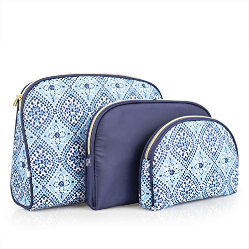 Product Cover Once Upon A Rose 3 Pc Cosmetic Bag Set, Purse Size Makeup Bag for Women, Toiletry Travel Bag, Makeup Organizer, Cosmetic Bag for Girls Zippered Pouch Set, Large, Medium, Small (Navy & Blue)