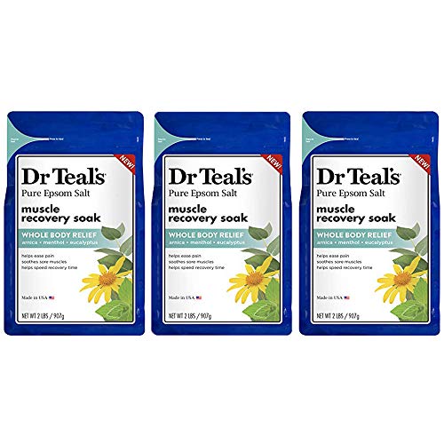 Product Cover Dr. Teal's Epsom Salt - Muscle Recovery Soak - Whole Body Relief with Arnica, Menthol, Eucalyptus - 2lb bag (Pack of 3)