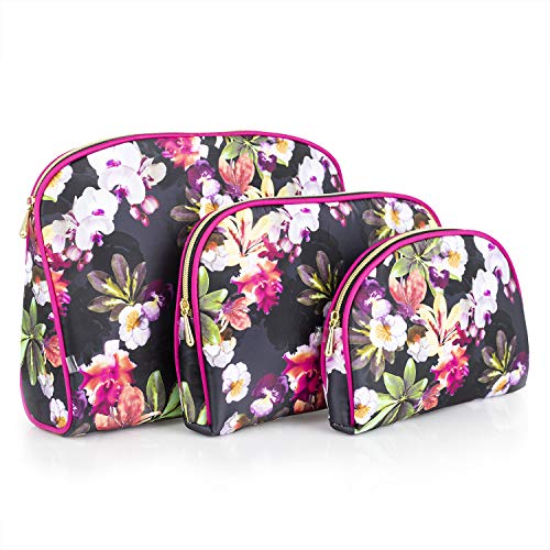 Product Cover Once Upon A Rose Cosmetic Bag 3 Piece Set, Makeup Organizer, Toiletry Pouch, for Brushes, Pencil Case, Accessories, Travel, Girls, Gift Idea (Hot Pink & Floral)