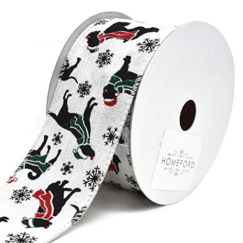 Product Cover Homeford Doggy Scarf Wired Holiday Christmas Ribbon, White, 2-1/2-Inch, 10-Yard