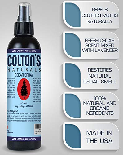 Product Cover Colton's Naturals Cedar Spray - 4 Ounce - with Lavender Extract - Non-Chemical Wood Protection - for Cedar Wood - Restores Scent - Moth Removal 4oz Bottle - Closets & Drawers