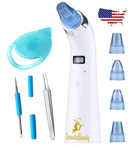 Product Cover Blackhead Remover Vacuum Pore/Acne Cleaner Comedo Suction, LED display, USB rechargable with Bonus Blackhead Tweezer Set and Silicone Face Brush