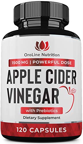 Product Cover Organic Apple Cider Vinegar Capsules (120 Capsules | 1500 mg) with Prebiotics | Apple Cider Vinegar Pills | Fiber Supplement for Immune Support & Gut Health