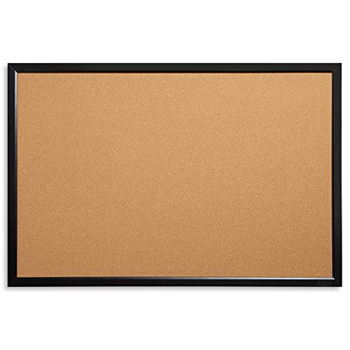 Product Cover Blue Summit Supplies 24 Inch x 36 Inch Corkboard with Black Wood Frame, Bulletin Board with Included Push Pins for Office, Classroom, or Home, Mounting Hardware Included