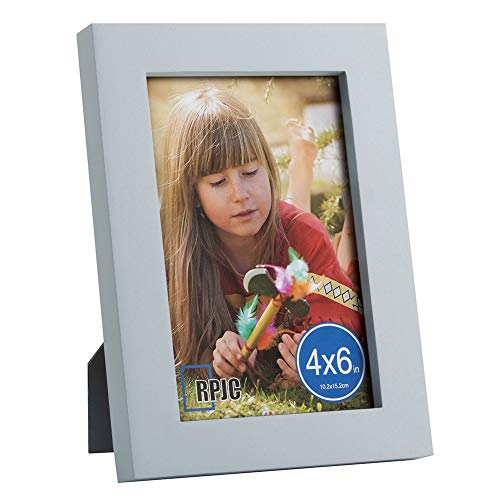 Product Cover RPJC 4x6 Picture Frames Made of Solid Wood High Definition Glass for Table Top Display and Wall Mounting Photo Frame Silvery Grey
