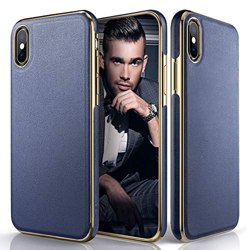 Product Cover LOHASIC Premium Leather Case for iPhone Xs Max, Slim Luxury Flexible Defender Anti-Slip Soft Grip Shockproof Protective Cover Cases Compatible with Apple iPhone Xs Max (2018) 6.5 inch - Navy Blue