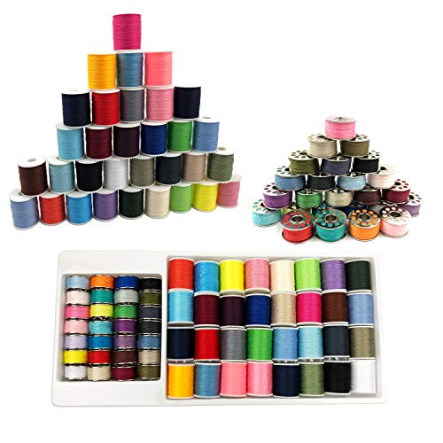 Product Cover Sewing Machine Thread Kit, dilib 60 Pcs Bobbins Sewing Threads for Mini Handheld Sewing Machines - Metal Thread Spool, Multi-Color,Suitable for Brother Singer Janome