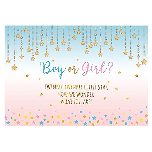 Product Cover Funnytree 7X5ft Pink and Blue Gender Reveal Party Backdrop Boy Or Girl Twinkle Twinkle Little Star Photography Background Gender Surprise Photo Banner for Baby Shower Photobooth Cake Table Decoration