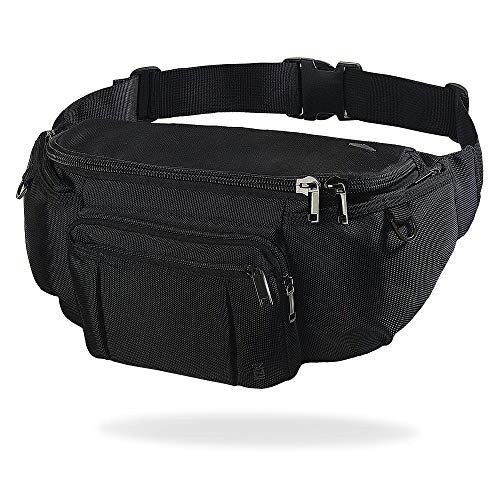 Product Cover NZII Outdoor Travel Sports Fanny Pack for Men Women, Hiking Running 6-Zipper Pockets Waist Pack, Super Capacity Water-Resistant Bum Bag with Adjustable Belt(large black)
