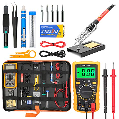 Product Cover Soldering Iron Kit for Electronics, Yome 19-in-1 60w Adjustable Temperature Soldering Iron with ON/OFF Switch, Digital Multimeter, 5pcs Soldering Iron Tips, Desoldering Pump, Screwdriver, Stand