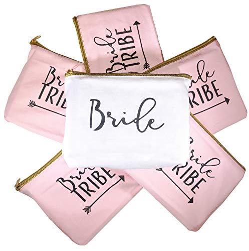 Product Cover 6 Piece Set | Bride Tribe Canvas Cosmetic Makeup Clutch Gifts Bag for Bridesmaid Proposal Box & Bridesmaids Bachelorette Party Favors (Rose Gold)