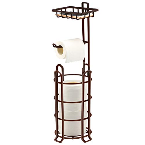 Product Cover TomCare Toilet Paper Holder Toilet Paper Stand 4 Raised Feet Bathroom Accessories Portable Tissue Paper Dispenser Reserve Free Standing Toilet Paper Roll Storage Shelf Bathroom Bronze