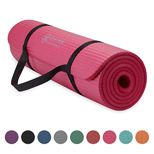 Product Cover Gaiam Essentials Thick Yoga Mat Fitness & Exercise Mat With Easy-Cinch Yoga Mat Carrier Strap (72