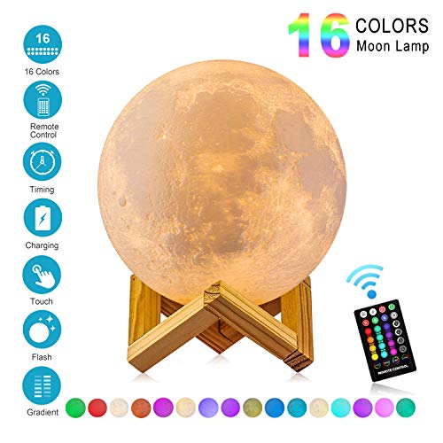 Product Cover Moon Lamp with Time Setting and Stand 3D Print LED 16 Colors Hung Up Decorative Luna Lights for Kids Birthday Party Decorations(5.9 inch)