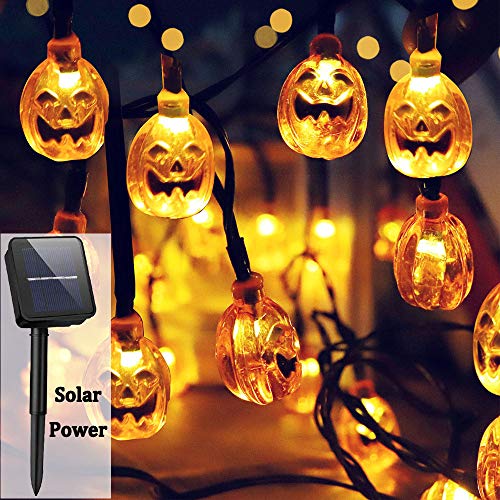 Product Cover Ausein Halloween Pumpkin String Lights, Solar String Light, 20ft 30 LED Outdoor Decorative Rope Lights for Patio, Garden, Gate, Yard, Halloween Christmas Decoration, IP65 Waterproof, Warm White