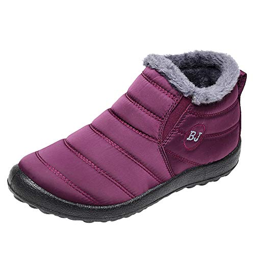 Product Cover Goldweather Women Winter Warm Snow Boots Casual Slip On Plus Velvet Flat Ankle Boots Home Shoes (US:6.5, Wine)