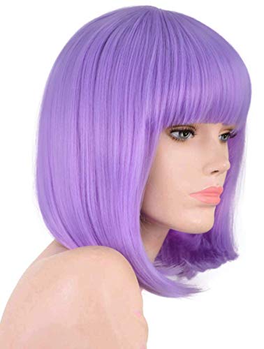 Product Cover Annivia Lavender Purple Short Bob Wig for Women 12'' Heat Resistant Synthetic Straight Wigs with Bangs Halloween Cosplay Party Wig Natural As Real Hair Lavender Purple Wig for Women (Lavender Purple)