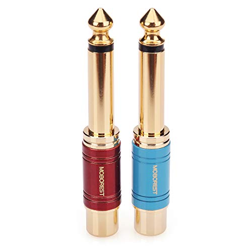 Product Cover RCA to 1/4 MOBOREST RCA to 6.35mm Mono Plug TS Audio Adaptor 1/4 in Male to RCA Female Phono Pure Copper Color Paint Adapter Coupler Connector, (1Red+1Blue)