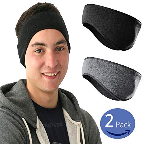 Product Cover Fleece Ear Warmers Headband for Men & Women (2 Pack), Thermal Polar Ear Muffs Warmers Keep You Warm and Cozy for Daily Wear, Sports, Running, Skiing and More (Black-Grey)