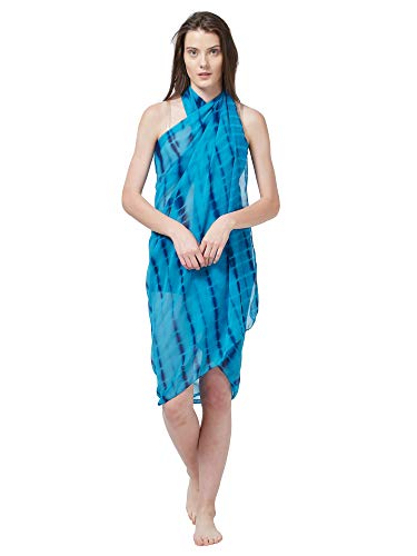 Product Cover Women's Beach Wear Wrap Sarong Shibori Printed Pareo Swimsuit (S371_Turquoise)