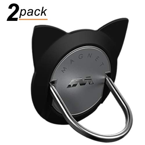Product Cover Cat Ring Phone Holder, 2 Pack Phone Ring for Magnetic Car Mount, 360 Rotation Cute Cat Kickstand for iPhone X, 8, 7, 6s, Galaxy S7 S8 and Most of Smartphones (Black)