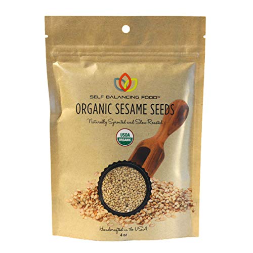Product Cover Organic Sesame Seeds Sprouted and Roasted 4 oz - Great Gift, Healthy Snack for Vegans, Cooks and Chefs, Salad Topper, Clean Nutritious Food - by Self Balancing Food