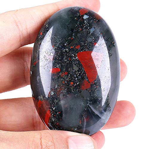 Product Cover Loveliome Africa Bloodstone Worry Stones, Natural Oval Palm Pocket Healing Crystal Massage Spa Energy Stone