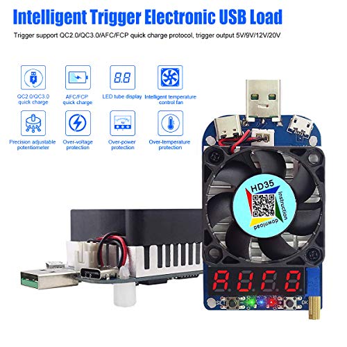 Product Cover Electronic Load Tester USB Load Resistor Module Trigger QC2.0 QC3.0 35W 0.25-5A HD35 USB Interface Discharge Adjustable Constant Current Intelligent Temperature Control with Cooling Fan