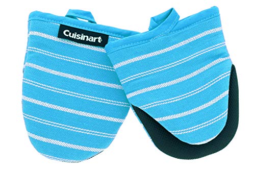 Product Cover Cuisinart Neoprene Mini Oven Mitts,2pk-Heat Resistant Oven Gloves Protect Hands and Surfaces with Non-Slip Grip and Hanging Loop-Ideal Set for Handling Hot Cookware, Bakeware-Twill Stripe Blue Curacao