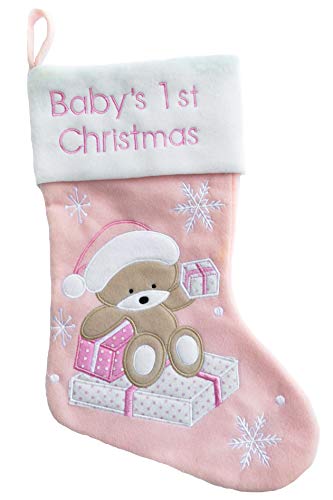 Product Cover Baby's First Christmas Stockings Bear | My First Christmas Baby Boy and Baby Girl | Newborn Stockings Christmas Ornaments | Newborn Christmas Decor, Pink