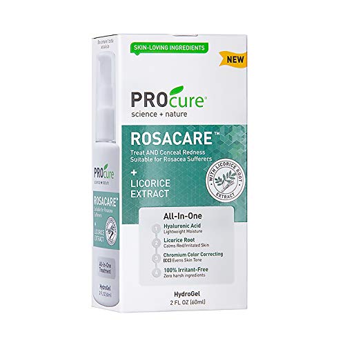 Product Cover PROcure Rosacare Gel, 2 oz, Medicated Skincare Treats Redness; Hyalurnoic Acid, Redness reducing Licorice & Instant Redness Reduction CC Cream. Suitable for Rosacea Sufferers