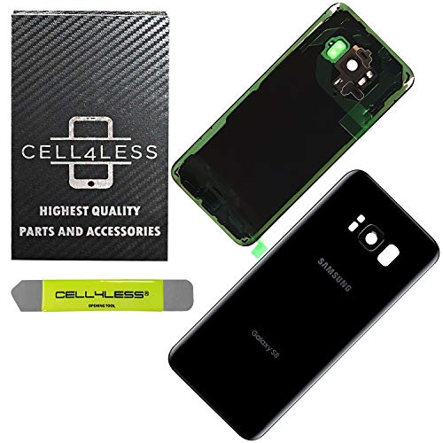 Product Cover CELL4LESS Replacement Back Glass Cover Back Door w/Pre-Installed Camera Lens/Frame, Adhesive & Removal Tool Samsung Galaxy S8 - All Models G950 All Carriers (Black)