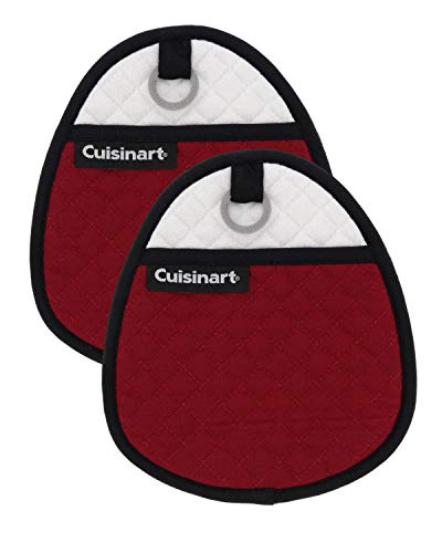 Product Cover Cuisinart Quilted Silicone Pot Holders and Oven Mitts with Soft Insulated Pockets, 2pk - Heat Resistant Hot Pads, Potholder, Trivets with Non-Slip Grip to Safely Handle Hot Cookware - Red Dahlia