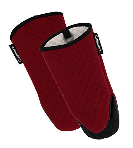 Product Cover Cuisinart Silicone Oven Mitts, 2pk - Heat Resistant Quilted Oven Gloves to Safely Handle Hot Cookware - Soft Insulated Deep Pockets, Non-Slip Grip and Convenient Hanging Loop - Red Dahlia