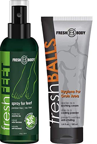 Product Cover FRESH FEET and FRESH BALLS Combo! 4 oz Natural Anti-Bacterial Odor Fighting Spray w/Essential Oils Paired with Fresh Balls 3.4 oz Men's Antiperspirant! (BOTH By Creator of Fresh Balls)