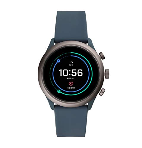 Product Cover Fossil Men's Gen 4 Sport Heart Rate Metal and Silicone Touchscreen Smartwatch, Color: Grey, Blue (FTW4021)