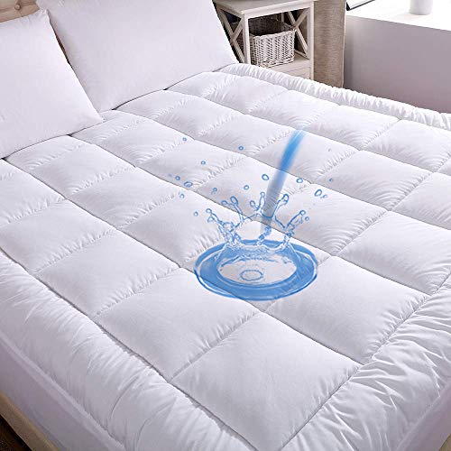 Product Cover WhatsBedding Waterproof Mattress Pad Queen Size Cotton Top Down Alternative Filling Pillowtop Mattress Topper Cover-Fitted Quilted (Mattress Pad Queen)