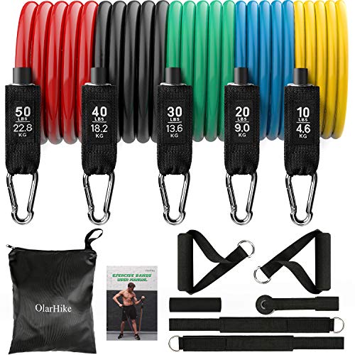 Product Cover OlarHike 13pcs Resistance Bands Set, Including 5 Stackable Exercise Bands with Door Anchor, Ankle Straps, Carrying Case & Guide Ebook - for Resistance Training, Physical Therapy, Home Workouts, Yoga