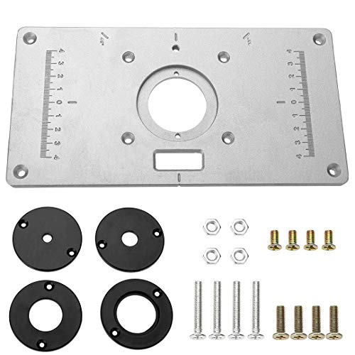 Product Cover Aluminum Router Table Insert Plate the Trim Panel for Woodworking Benches with 4 Rings, Screws